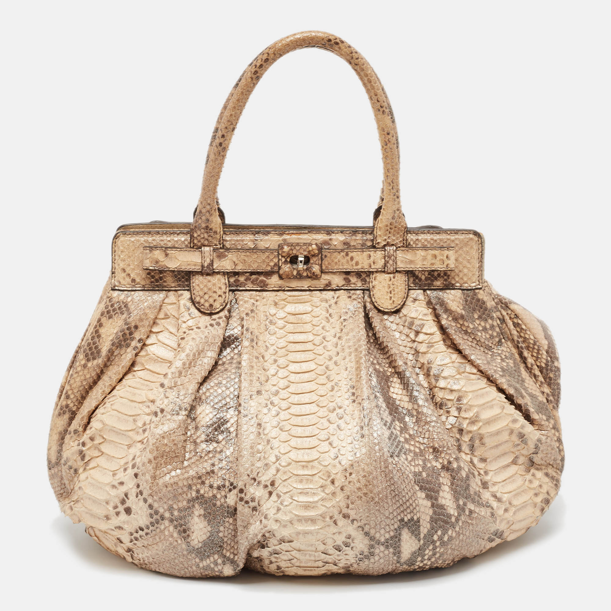 

Zagliani Beige/Brown Shimmer Python Puffy Hobo