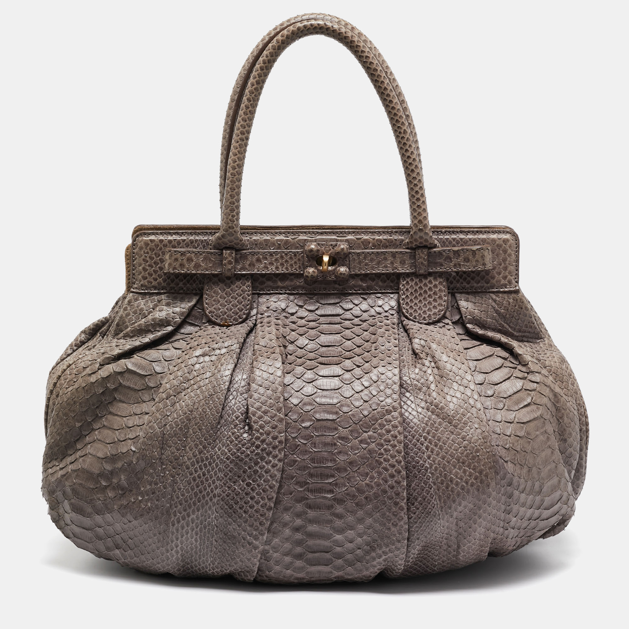 

Zagliani Dark Beige Python Puffy Hobo