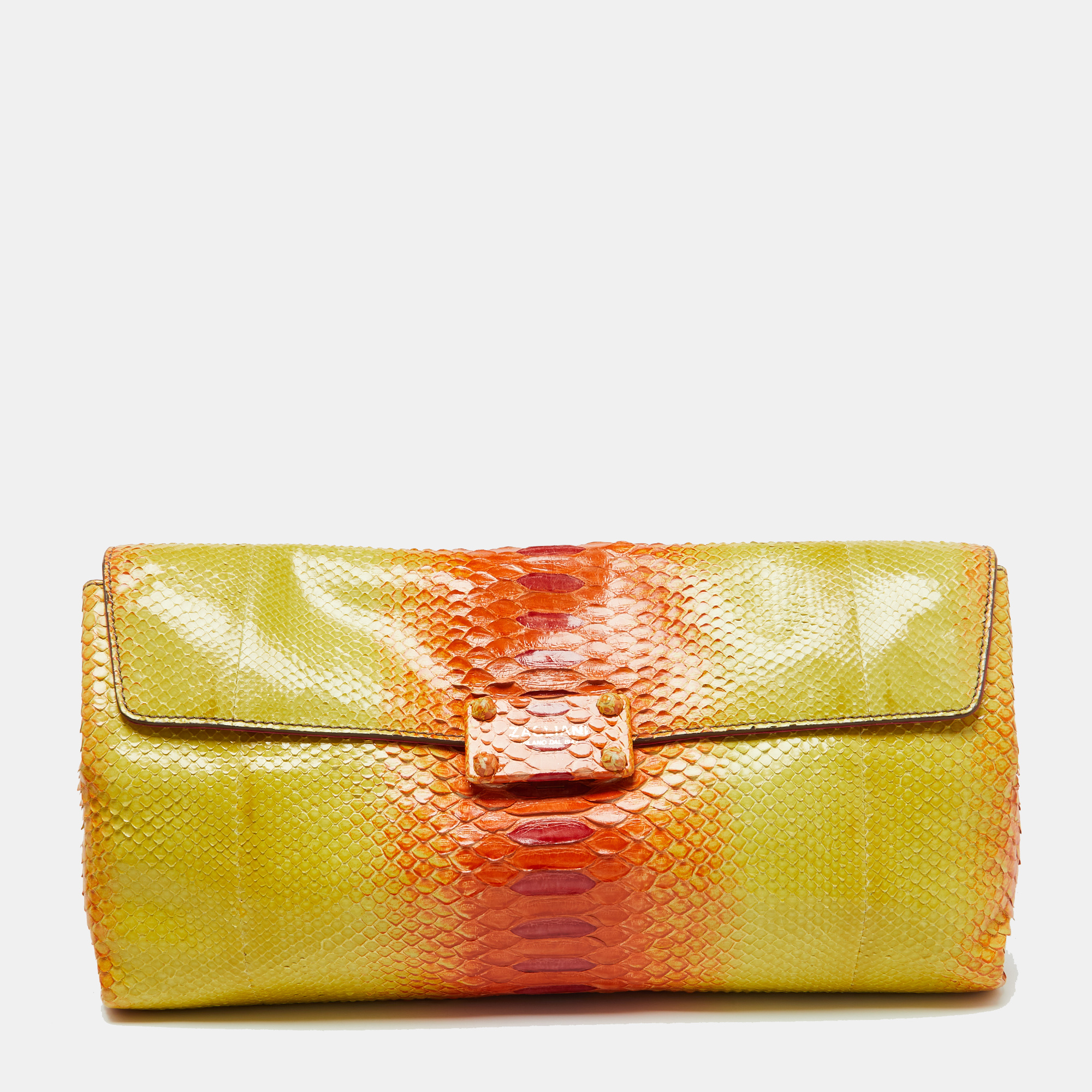 

Zagliani Yellow/Orange Python Leather Flap Clutch