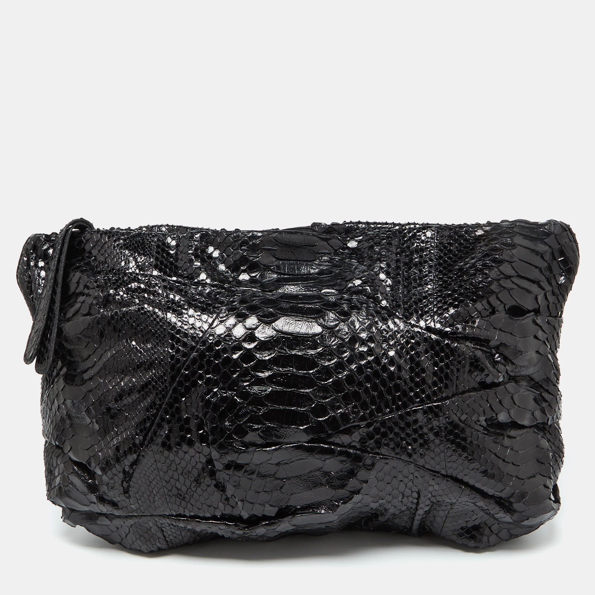 

Zagliani Black Python Oversized Pouch Clutch