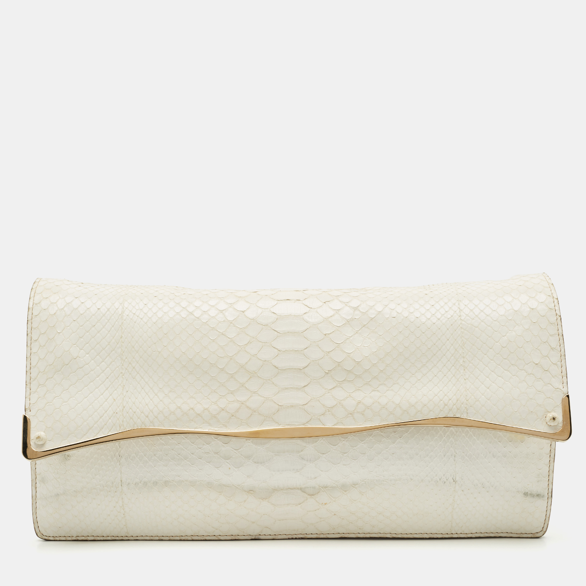 

Zagliani White Python Oversized Flap Clutch