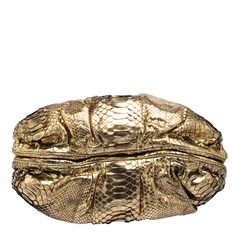 Zagliani Metallic Gold Python Puffy Hobo