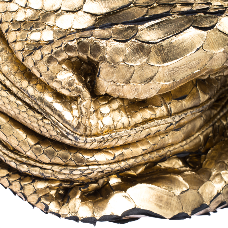 Zagliani Metallic Gold Python Puffy Hobo