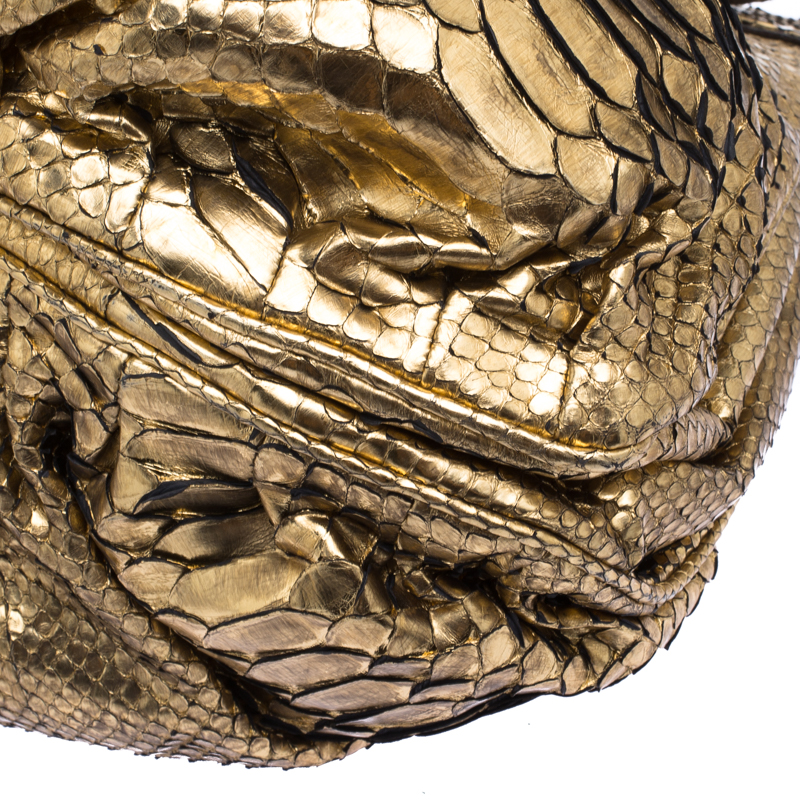 Zagliani Metallic Gold Python Puffy Hobo