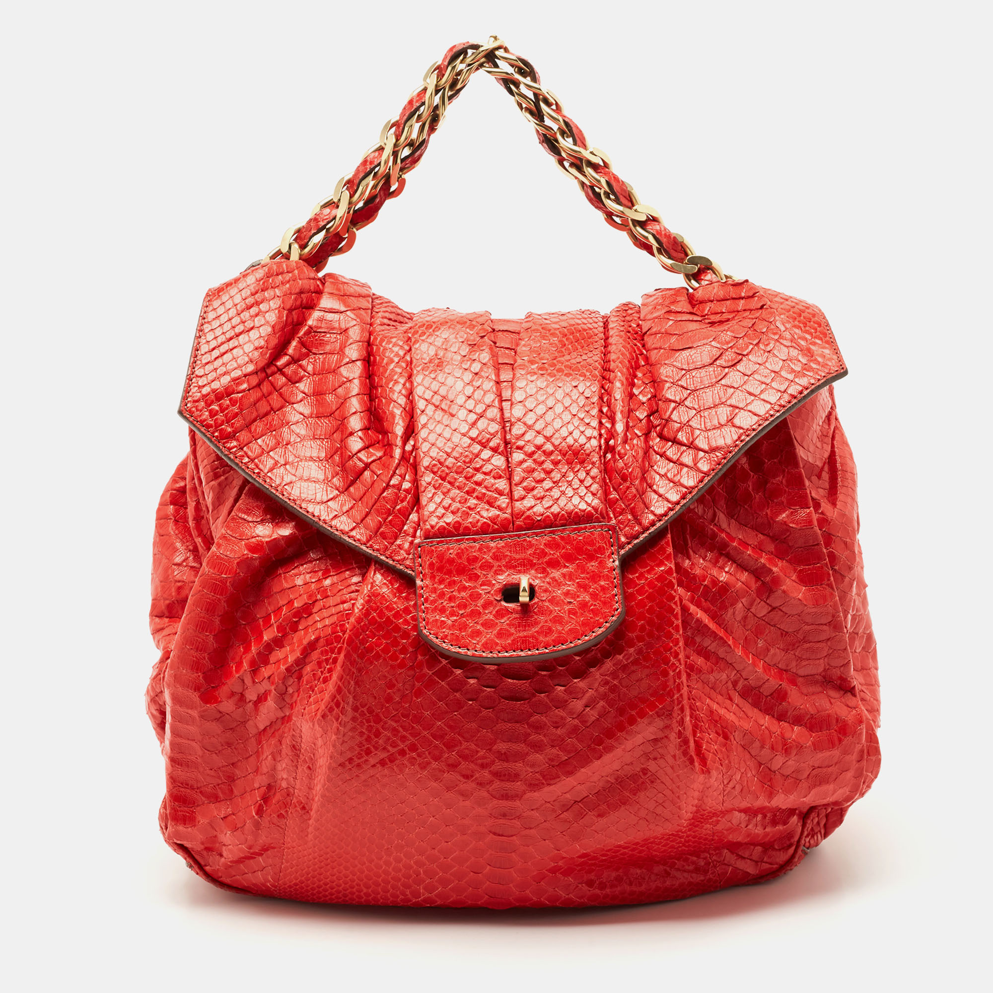 

Zagliani Red Python JJ Flap Hobo