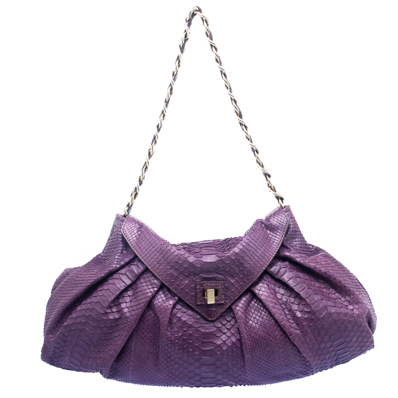 Zagliani Purple Python Envelope Chain Hobo