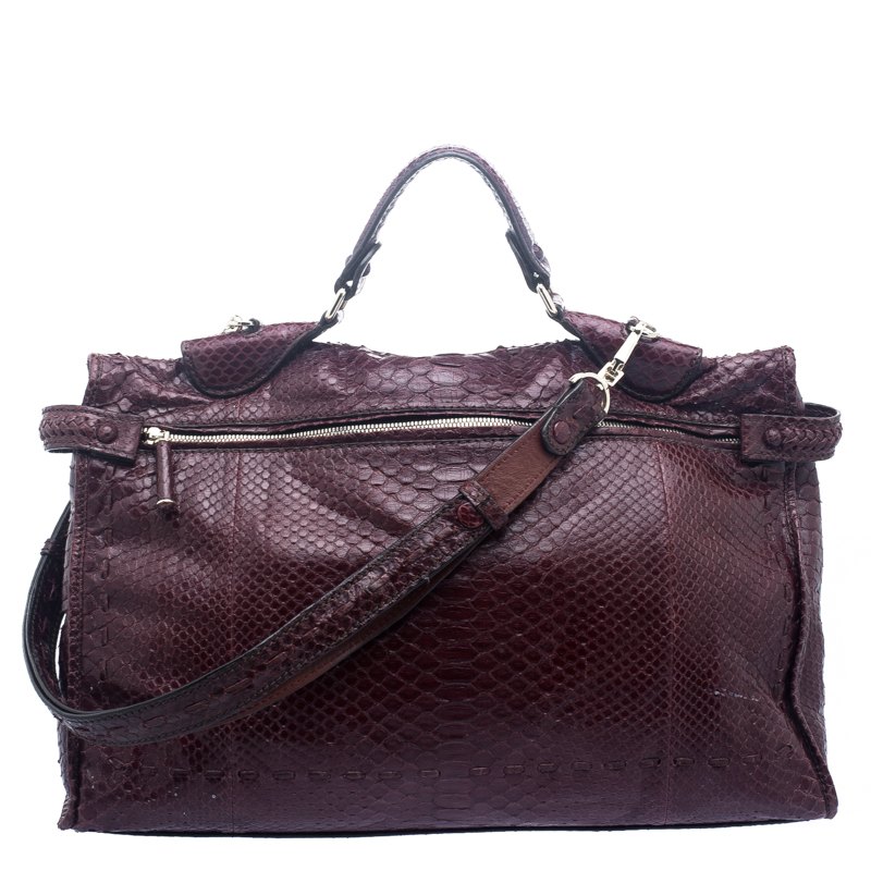 Zagliani Burgundy Python Muna Top Handle Bag Zagliani | The Luxury Closet