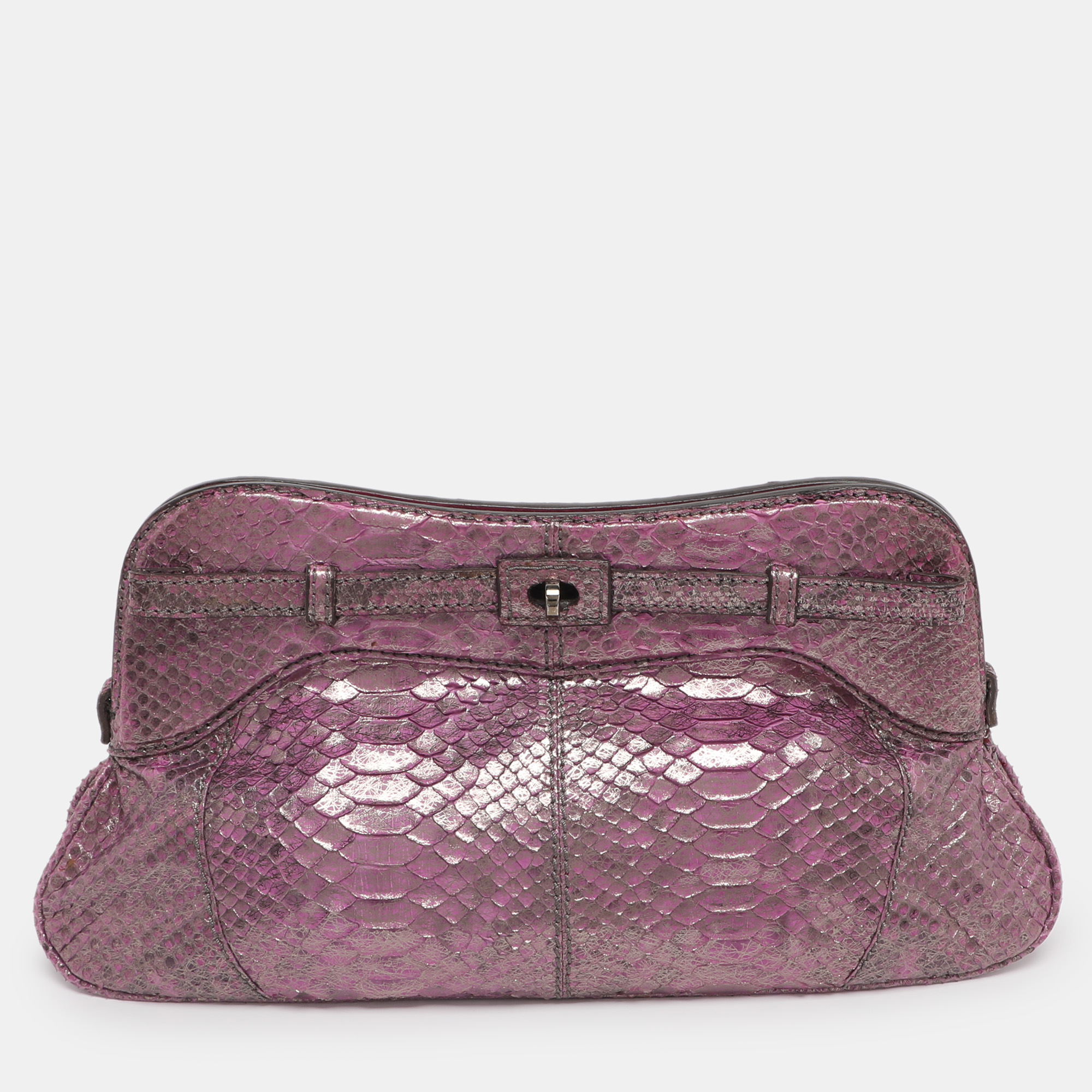 Pre-owned Zagliani Purple Python Turn Luck Clutch