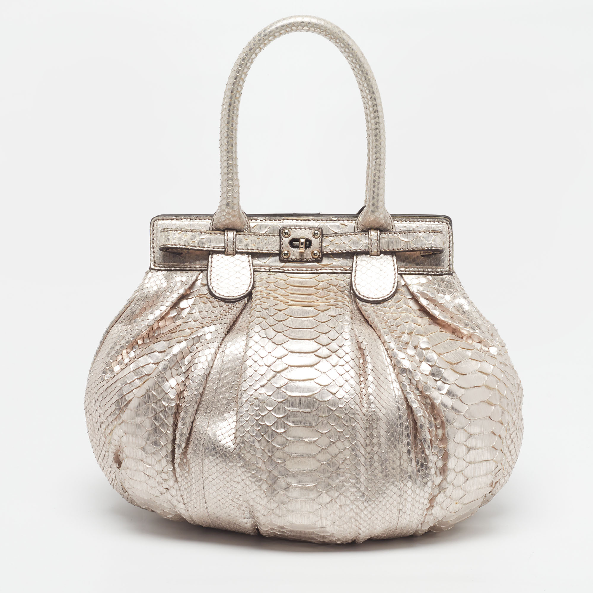 

Zagliani Puffy Metallic Pink Python Hobo