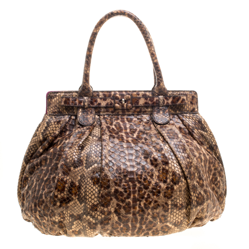 Zagliani Beige Python Puffy Hobo