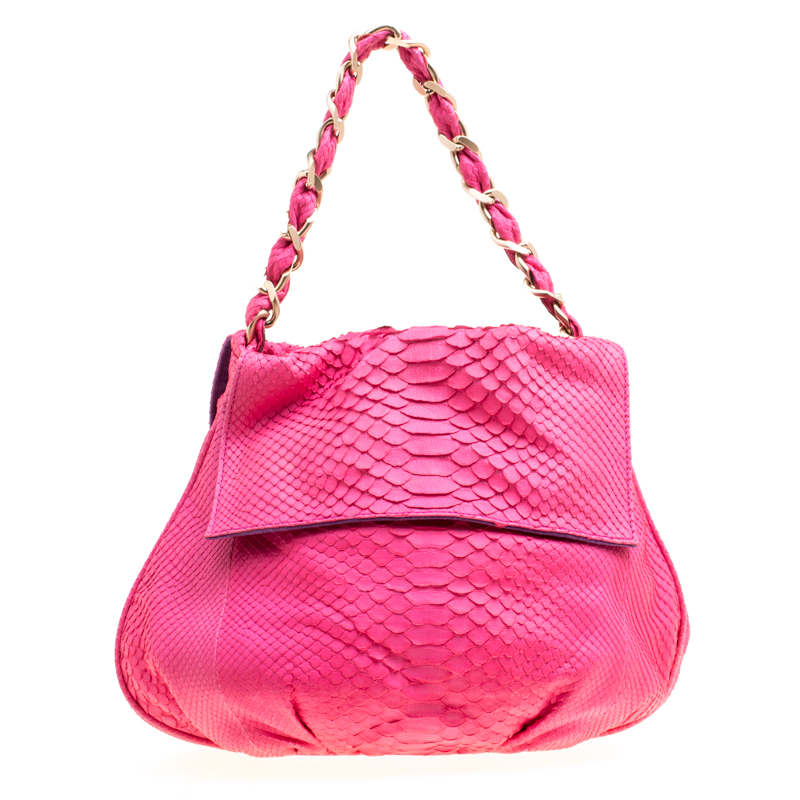 Zagliani Pink Python Chain Strap Hobo
