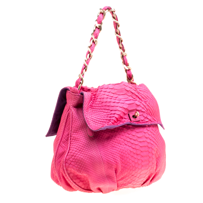 Zagliani Pink Python Chain Strap Hobo
