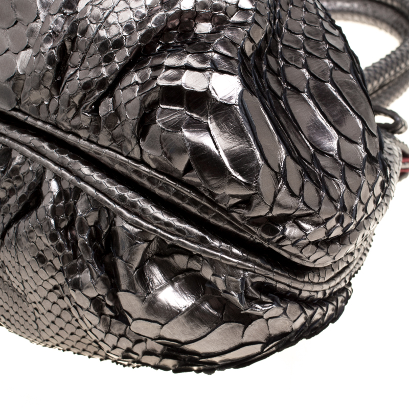 Zagliani Gun Metal Python Small Puffy Bag In Metallic