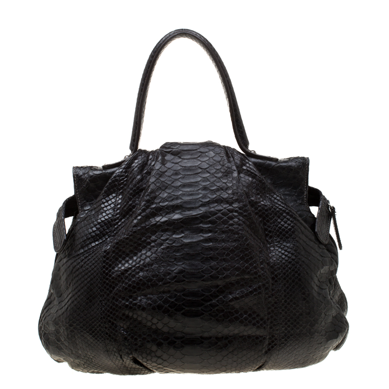 Zagliani Black Python Puffy Hobo