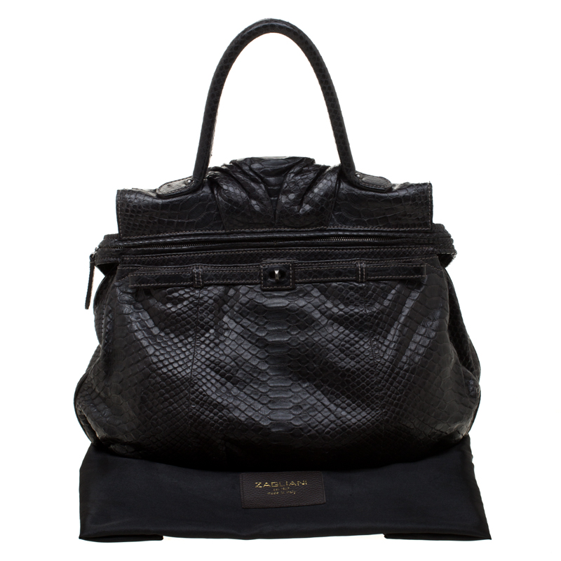 Zagliani Black Python Puffy Hobo