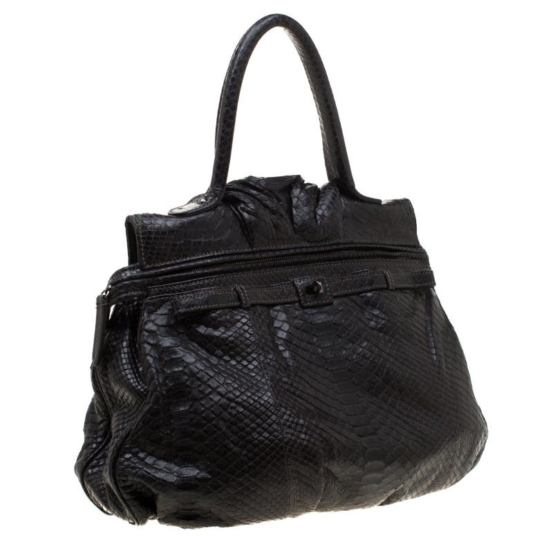 Zagliani Black Python Puffy Hobo