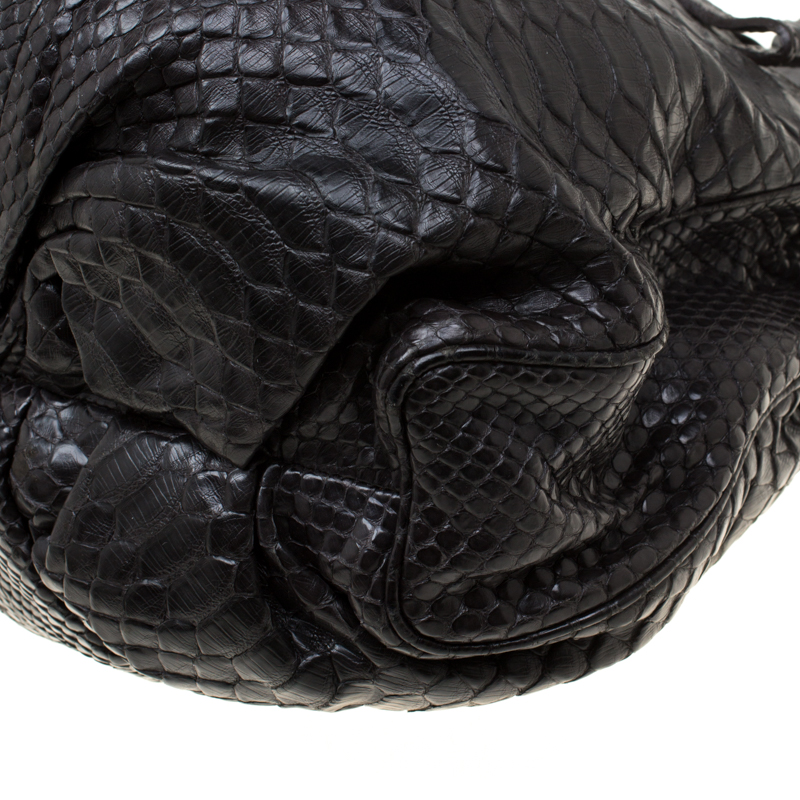 Zagliani Black Python Puffy Hobo