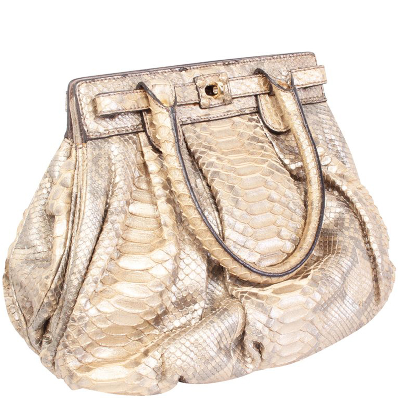 

Zagliani Gold Python Skin Oxide Grigio Hobo Bag