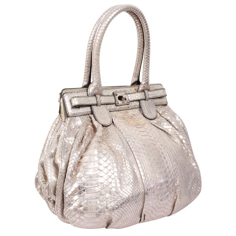 

Zagliani Silver Python Leather Puffy Bag