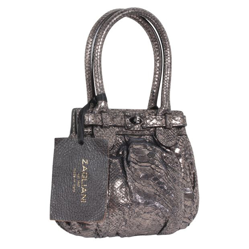 

Zagliani Black Metallic Python Leather Mini Puffy Bag