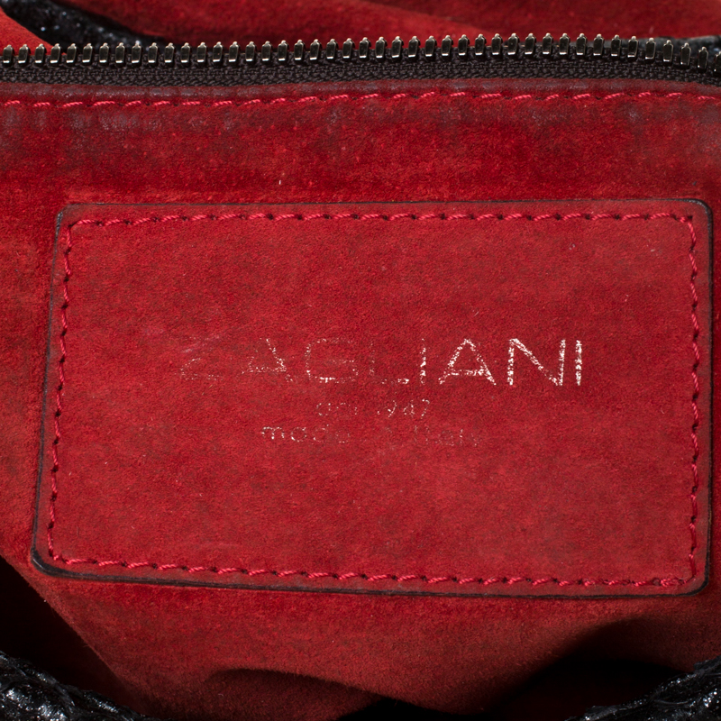 Zagliani Black Metallic Python Leather Shoulder Bag