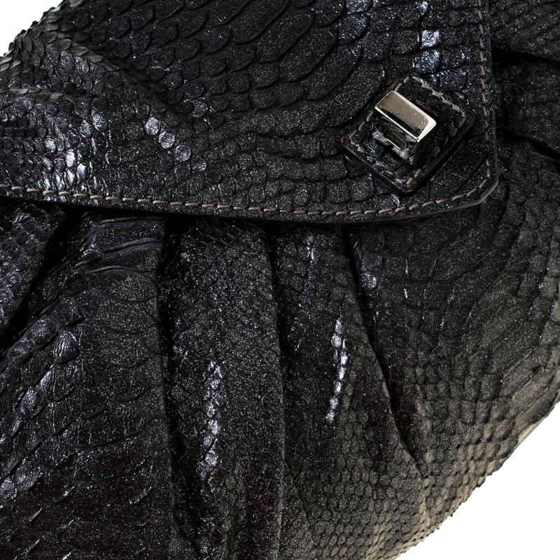 Zagliani Black Metallic Python Leather Shoulder Bag
