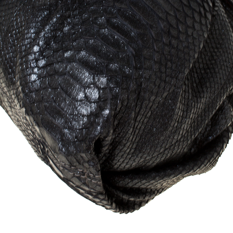 Zagliani Black Metallic Python Leather Shoulder Bag