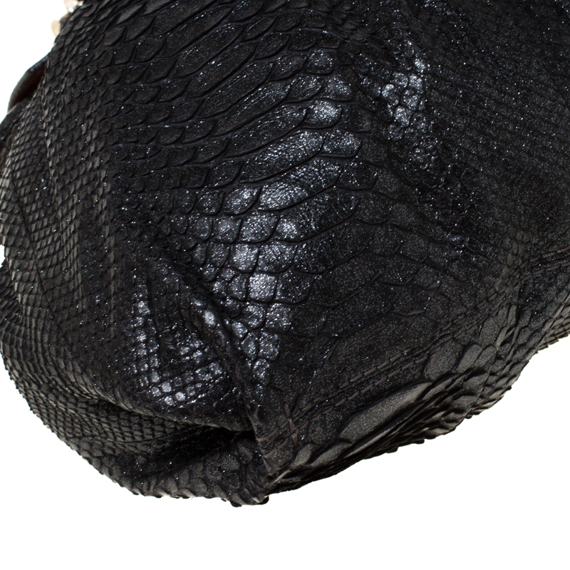 Zagliani Black Metallic Python Leather Shoulder Bag