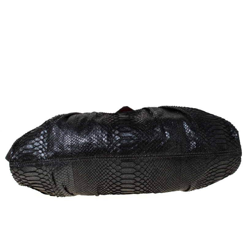 Zagliani Black Metallic Python Leather Shoulder Bag