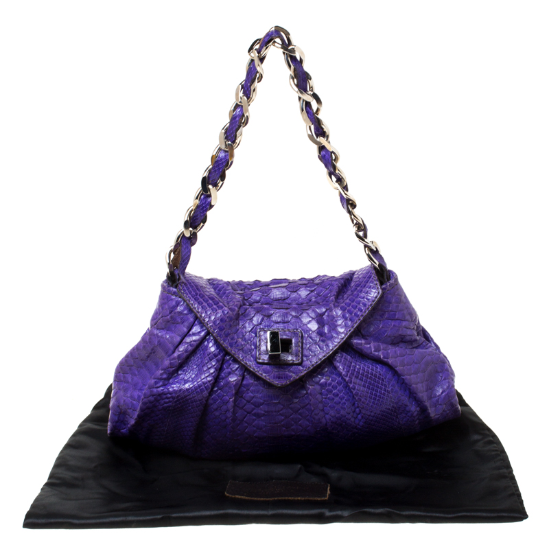 Zagliani Purple Python Leather Envelope Shoulder Bag