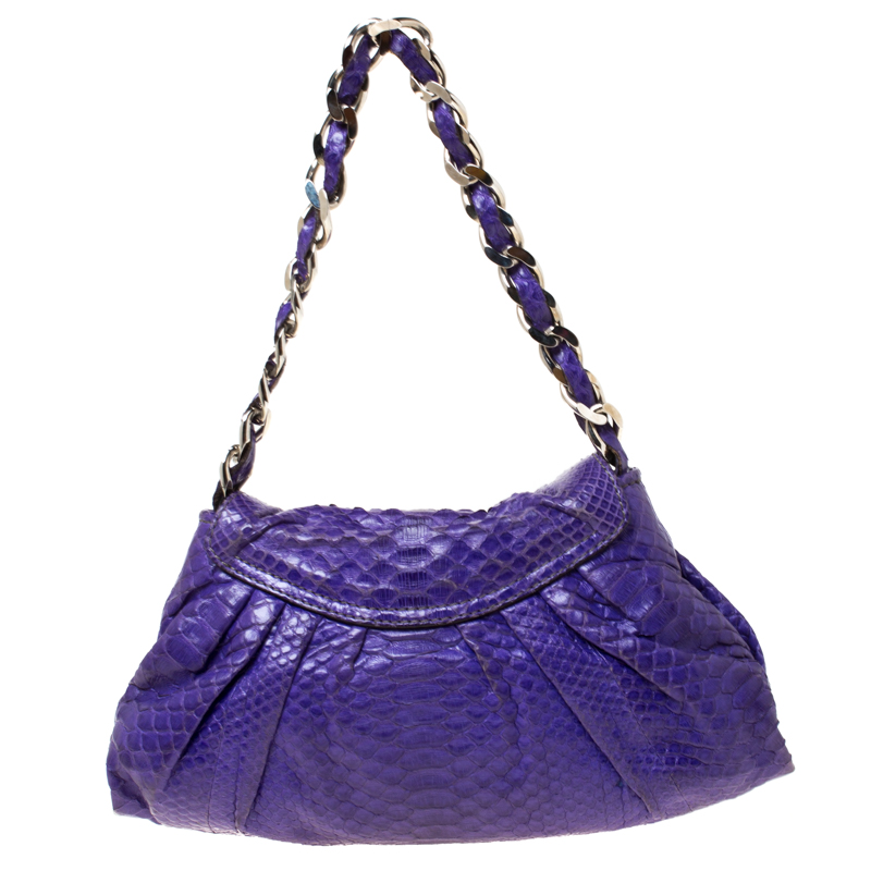 Zagliani Purple Python Leather Envelope Shoulder Bag