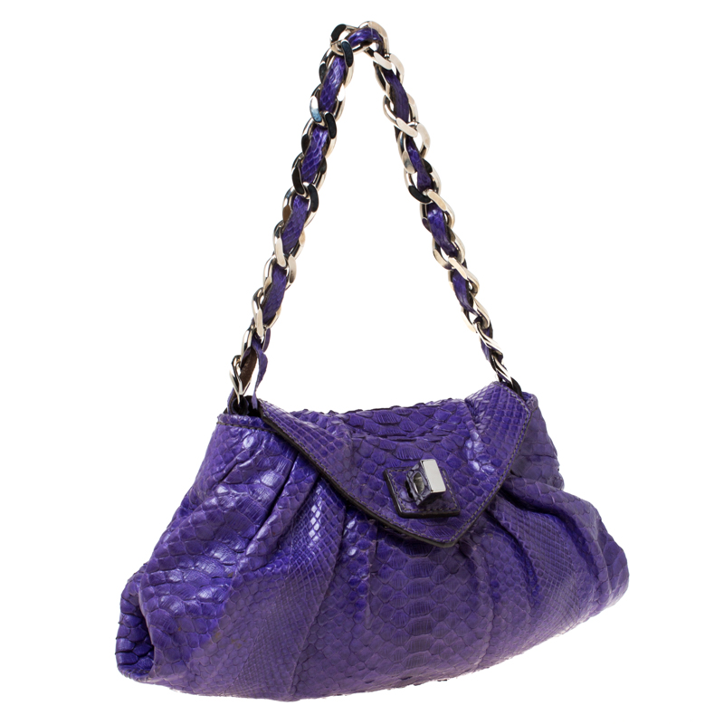 Zagliani Purple Python Leather Envelope Shoulder Bag