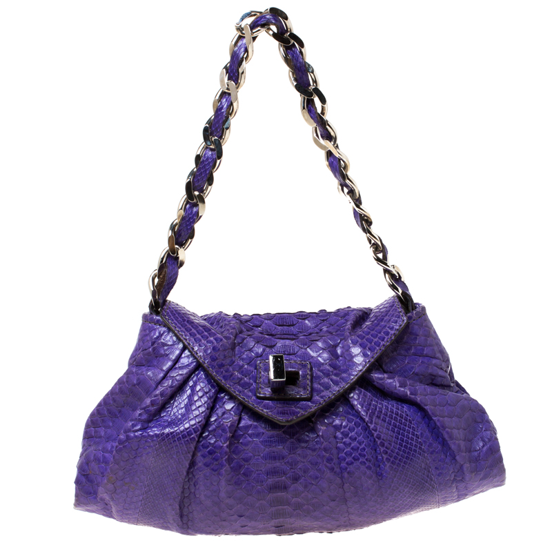 Zagliani Purple Python Leather Envelope Shoulder Bag Zagliani | TLC