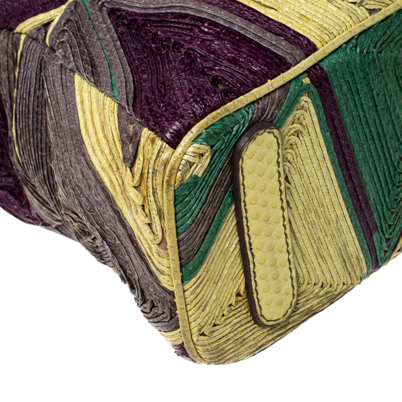 Pre-owned Zagliani Multicolor Woven Leather And Python Tomodachi Satchel