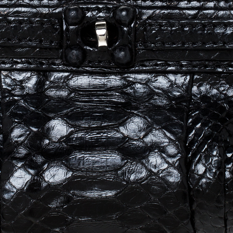 Zagliani Black Python Leather Clutch