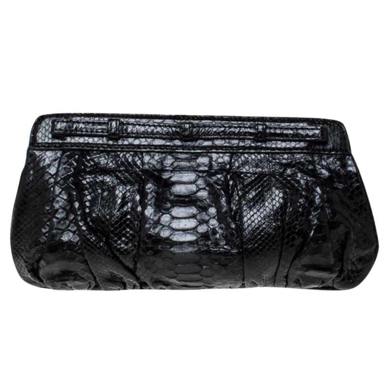 Zagliani Black Python Leather Clutch