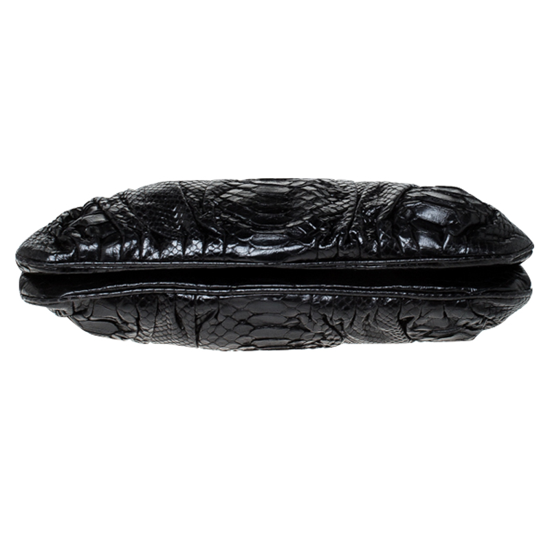 Zagliani Black Python Leather Clutch