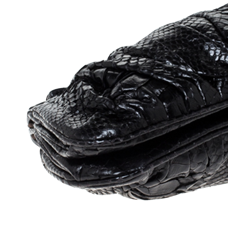 Zagliani Black Python Leather Clutch