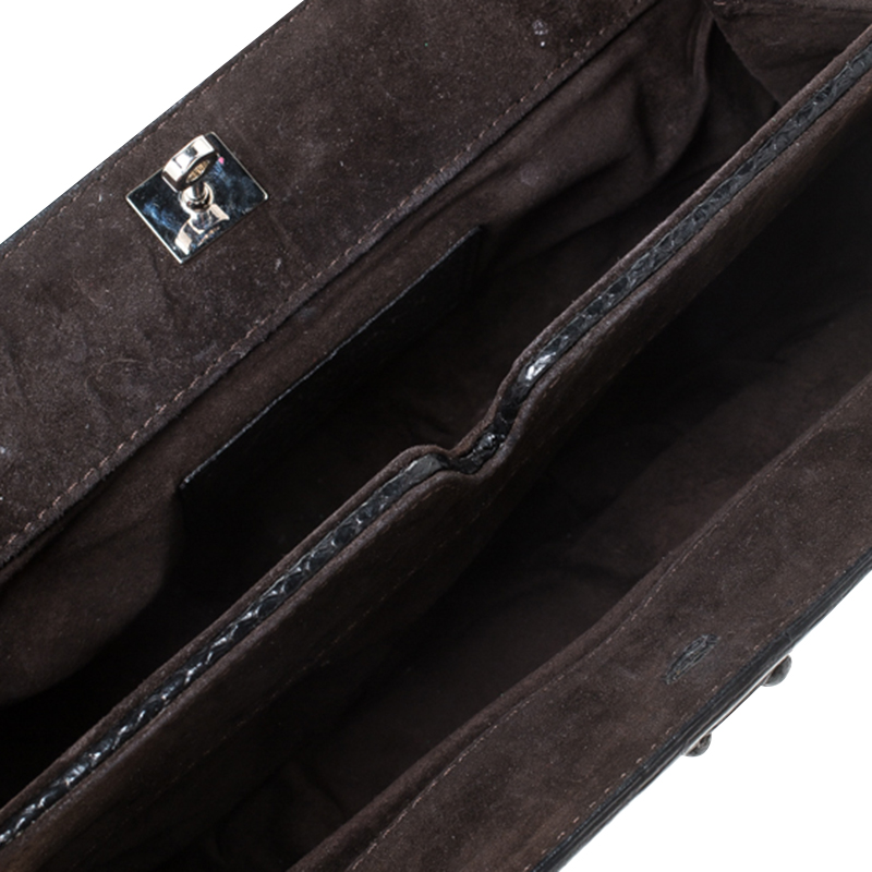 Zagliani Black Python Leather Clutch