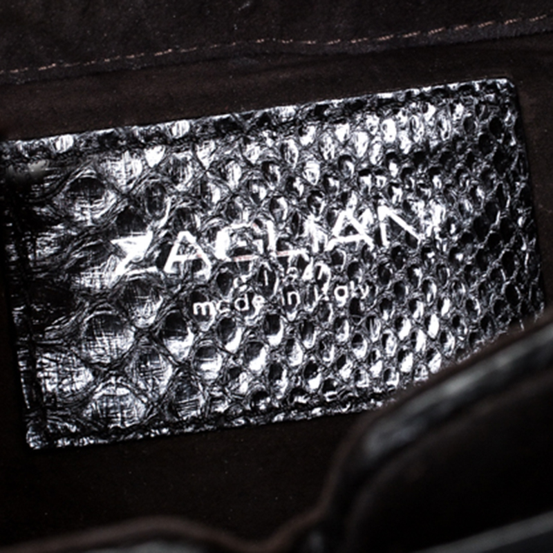 Zagliani Black Python Leather Clutch