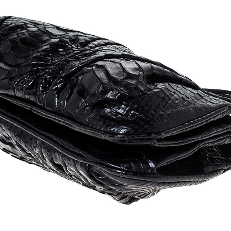 Zagliani Black Python Leather Clutch