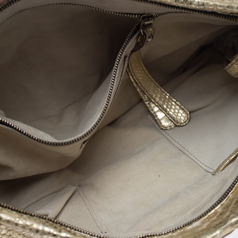 Zagliani Gold Metallic Python Top Zip Clutch