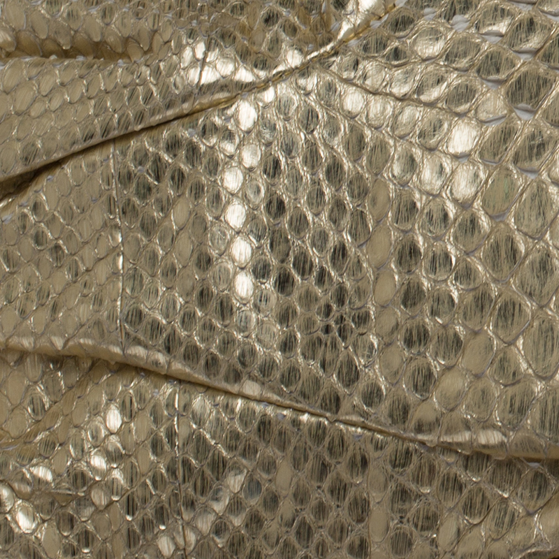 Zagliani Gold Metallic Python Top Zip Clutch