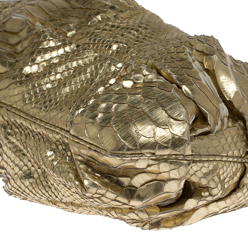 Zagliani Gold Metallic Python Top Zip Clutch