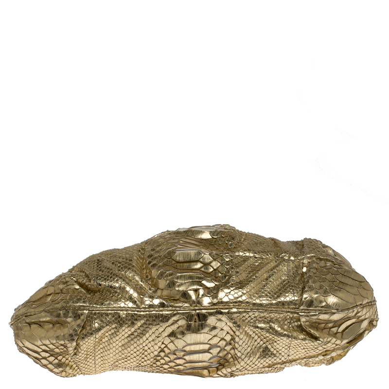 Zagliani Gold Metallic Python Top Zip Clutch