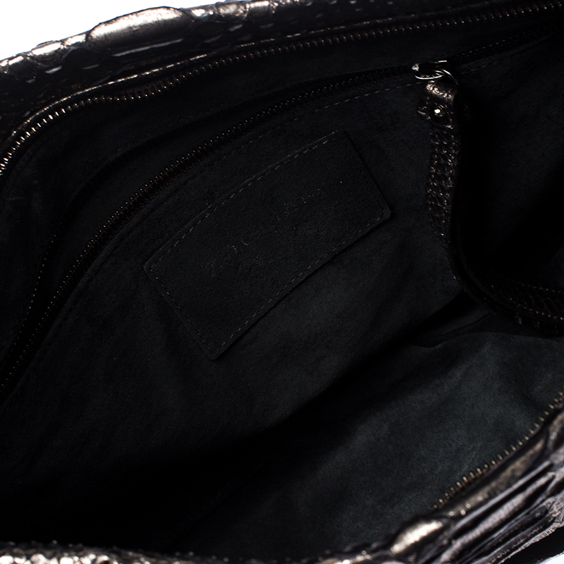 Zagliani Metallic Silver Python Leather Oversized Clutch
