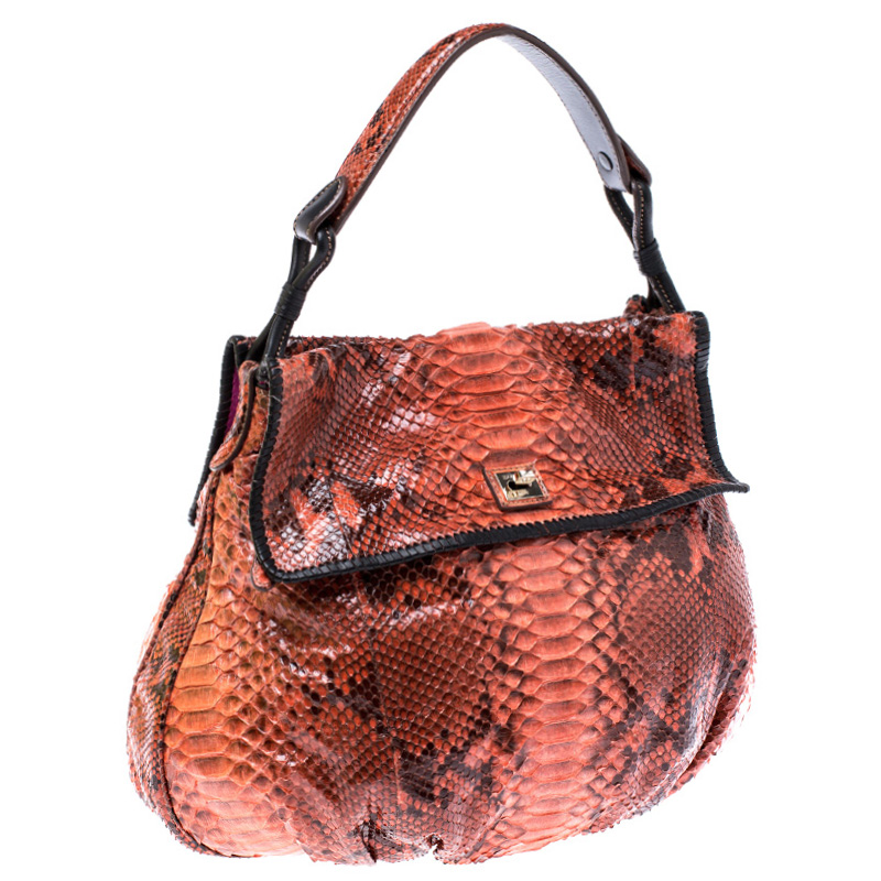 Zagliani Orange Python Leather Hobo
