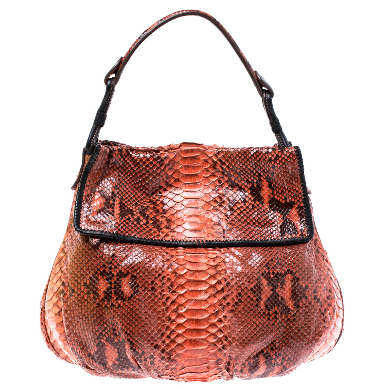 Zagliani Orange Python Leather Hobo