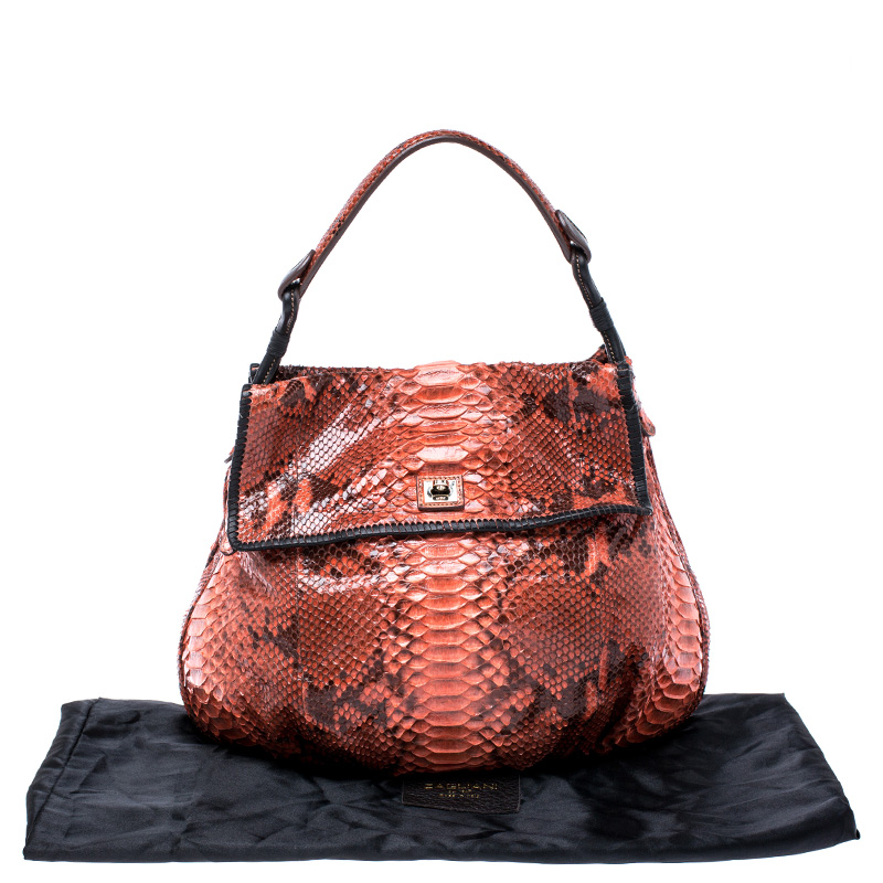 Zagliani Orange Python Leather Hobo