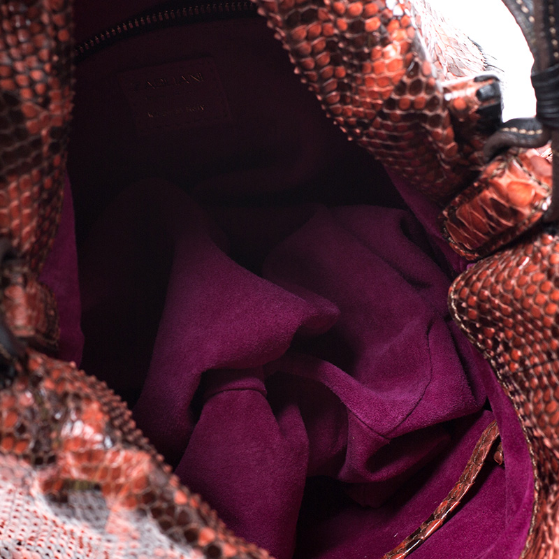 Zagliani Orange Python Leather Hobo